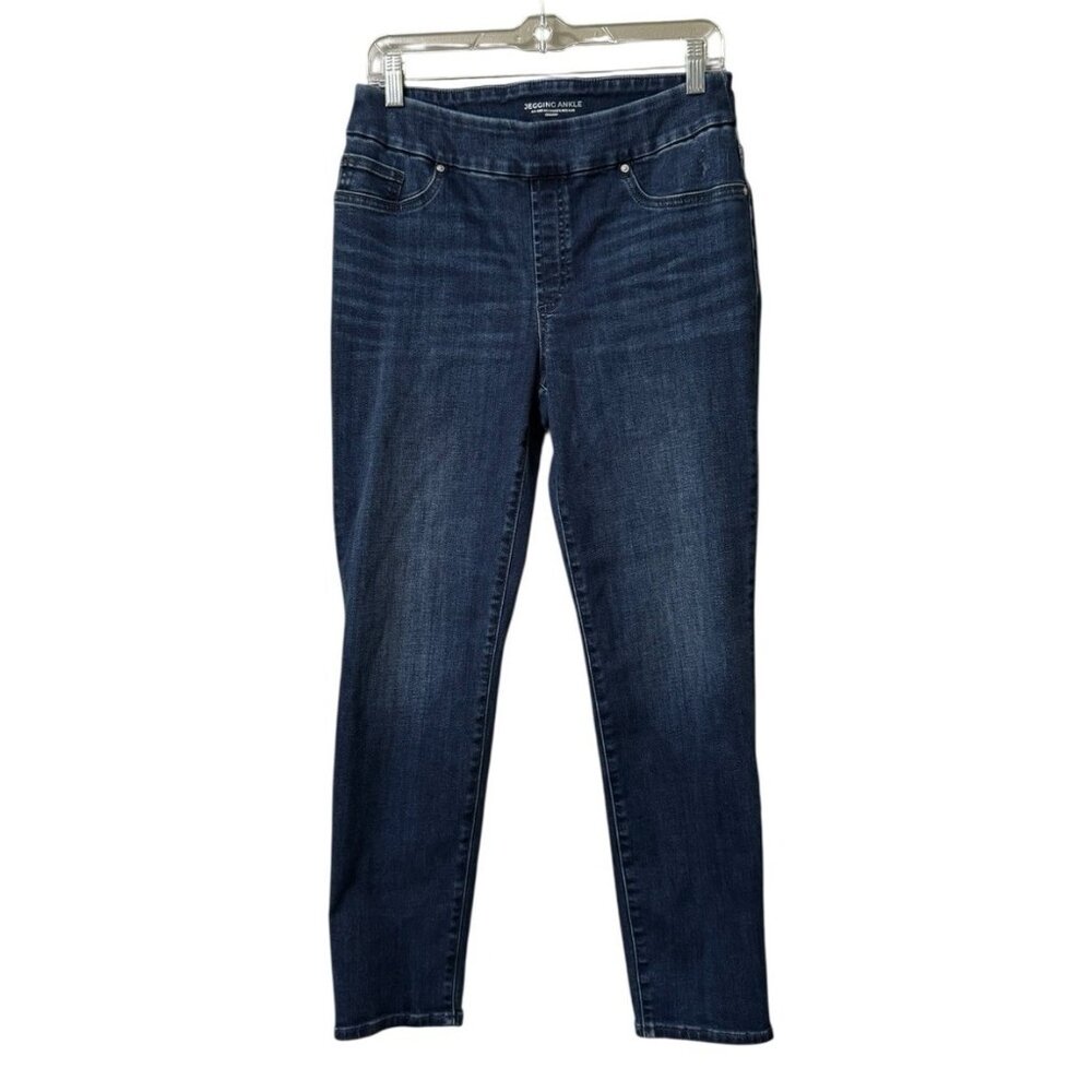 Chico's Jeggings Ankle Pants Size 6R Stretch Pull-On Pockets Dark‎ Blue Comfort